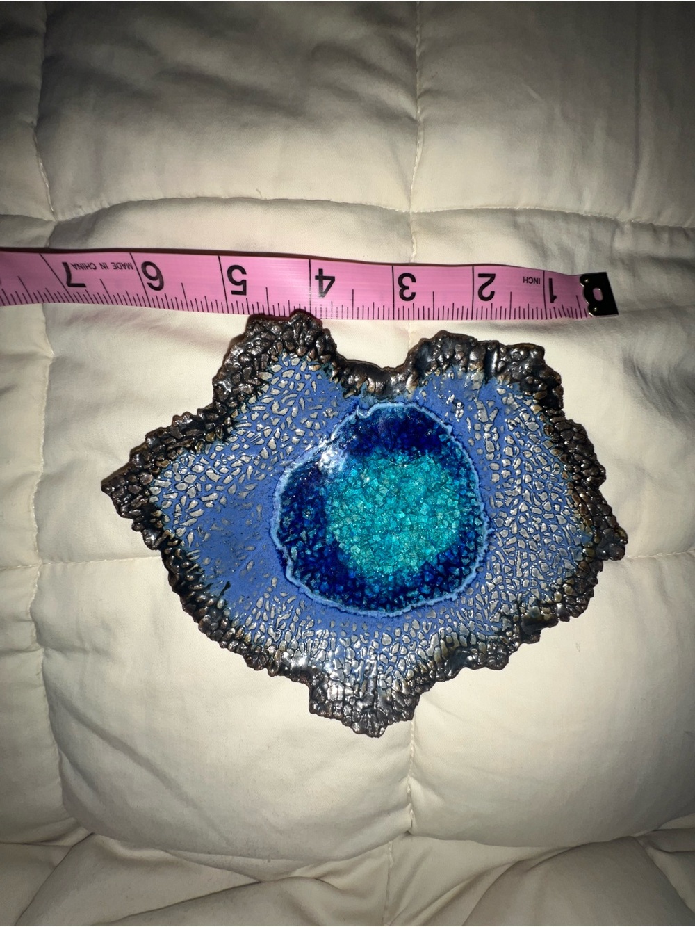 Handmade Blue Geode Art Dish - Turquoise & Navy Decorative Tray